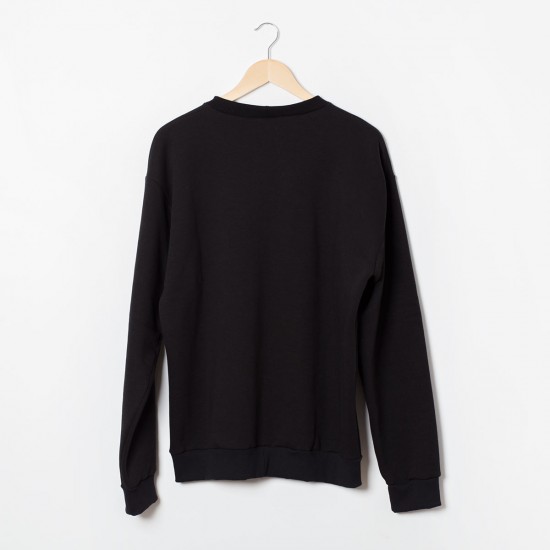 Μαύρη φούτερ μπλούζα με λαιμόκοψη - L021
