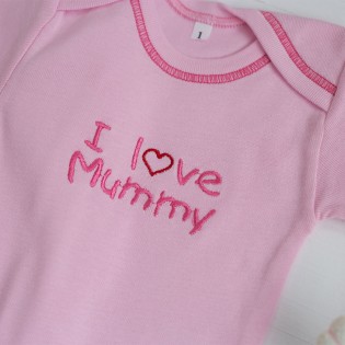 Φορμάκι εσώρουχο ρόζ με κοντό μανίκι "I Love Mummy" 