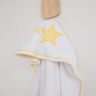 Μπουρνουζοπετσέτα λευκή με κίτρινα αστεράκια - Luluka