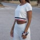 Εκρού crop top με ριγέ λεπτομέρειες - Luluka