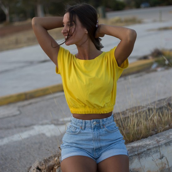 Κίτρινο crop top με λάστιχο - Luluka